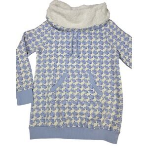 PajamaGram Womens Small Blue Geometric Fleece Turtleneck Top NWT Scandi Cozy